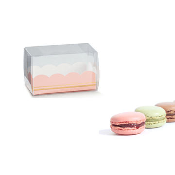 Confezioni rettangolari base rosa e sopra trasparente per macarons